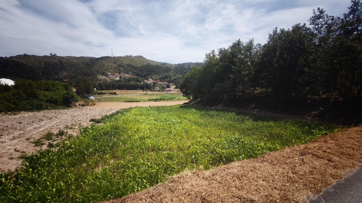 Cultivated field on the village land, with the village of Rossas and the mountains beyond