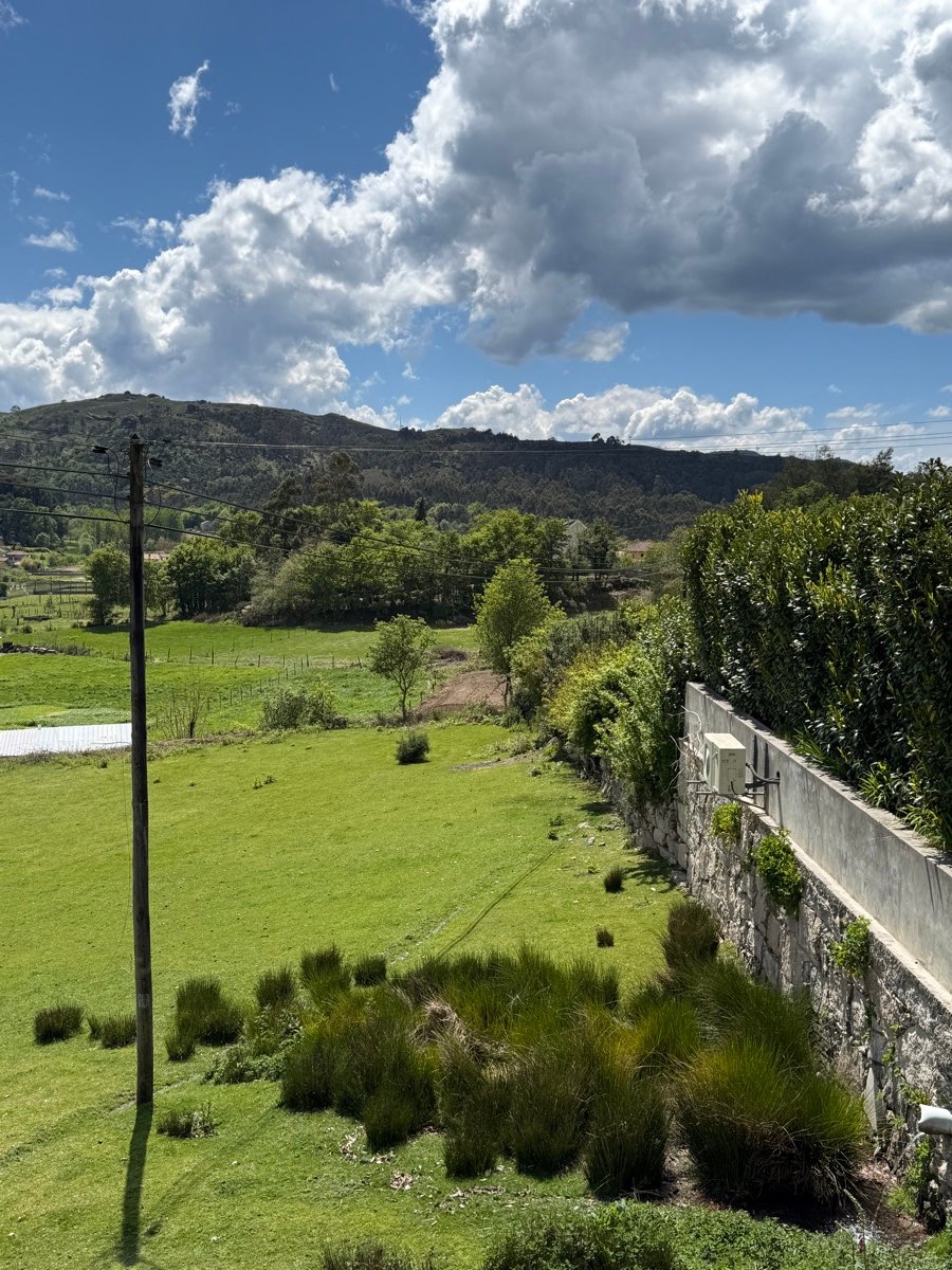 Green valley seen from the property, with the mountains beyond