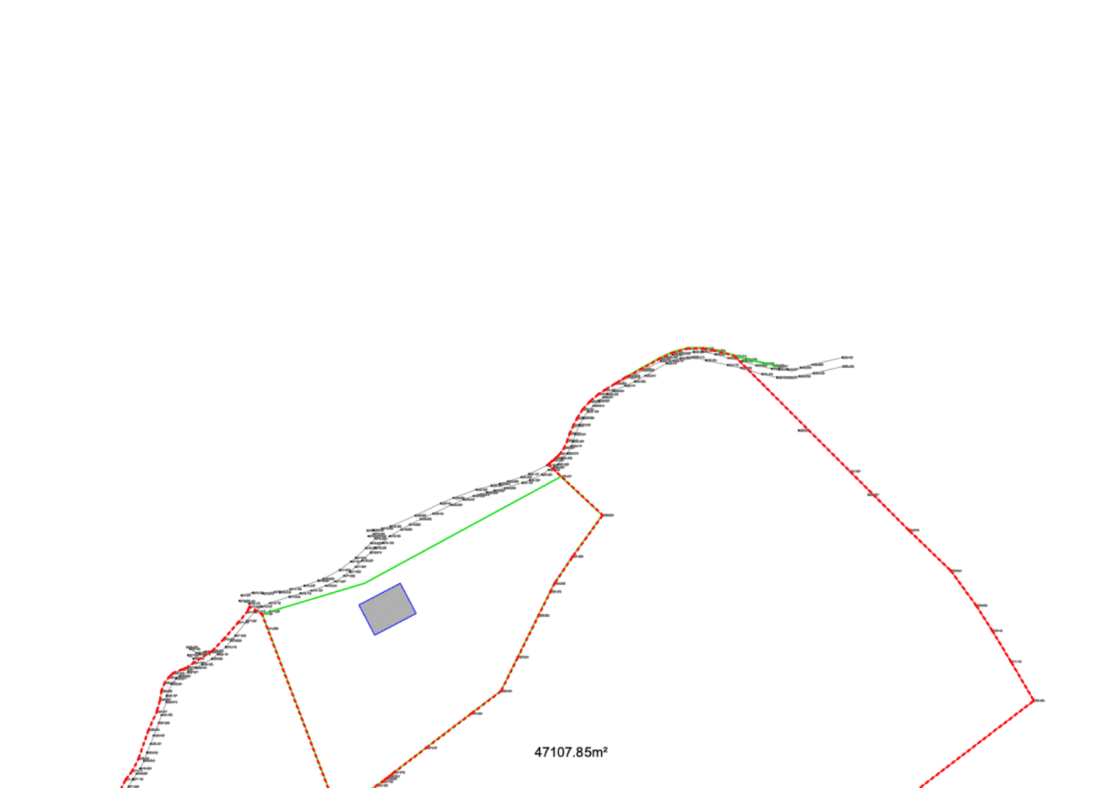Topographic survey of the upper land (matrix 1869), showing the plot outline and the area of 47,107.85 m²